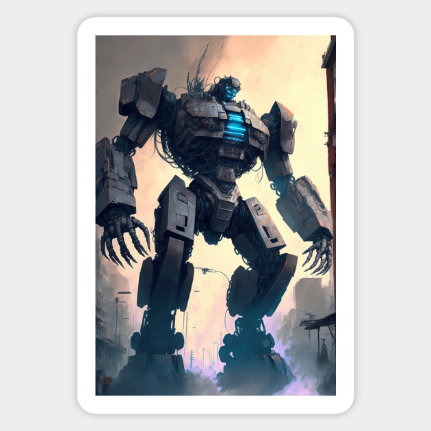 Giant futuristic robot attacking the city Sticker by KoolArtDistrict